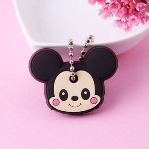Cartoon Anime Cute Key Cover Cap Silicone Mickey Stitch Bear Keychain Women Gift Owl Porte Clef Minne Key Chain