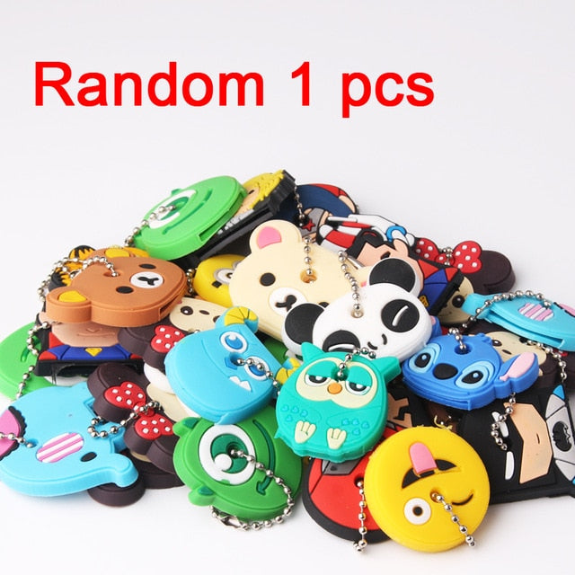 Cartoon Anime Cute Key Cover Cap Silicone Mickey Stitch Bear Keychain Women Gift Owl Porte Clef Minne Key Chain