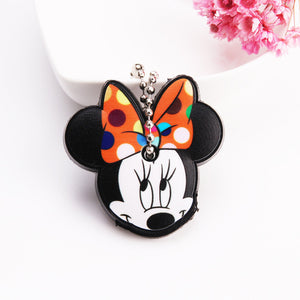 Cartoon Anime Cute Key Cover Cap Silicone Mickey Stitch Bear Keychain Women Gift Owl Porte Clef Minne Key Chain