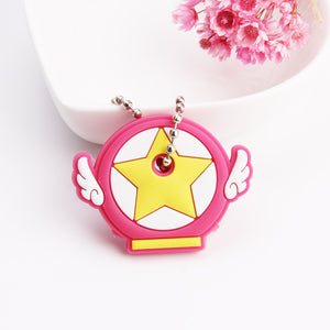 Cartoon Anime Cute Key Cover Cap Silicone Mickey Stitch Bear Keychain Women Gift Owl Porte Clef Minne Key Chain
